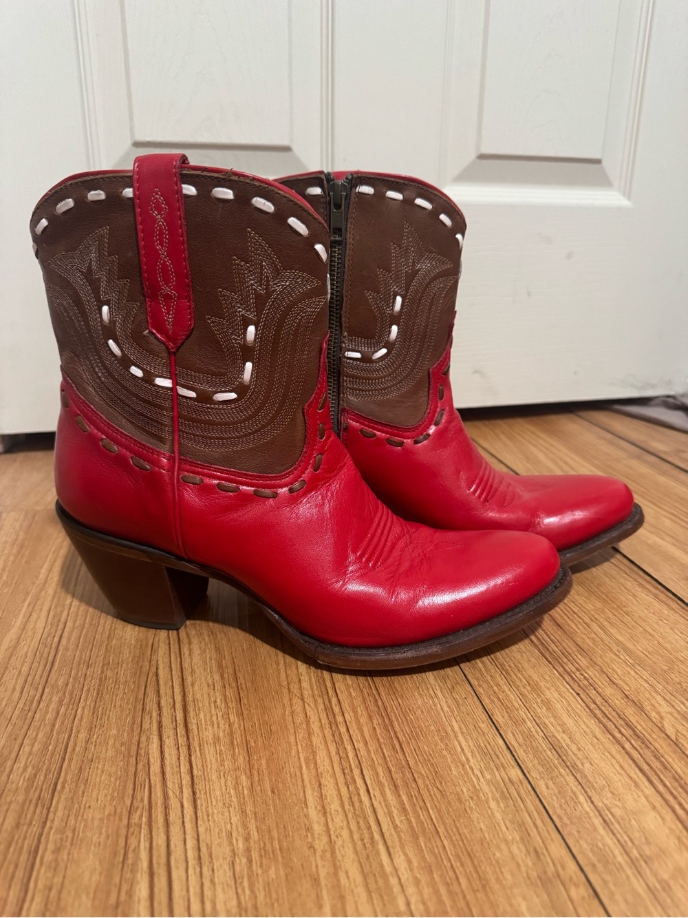 Lucchese Red and Brown Western Ankle Boots